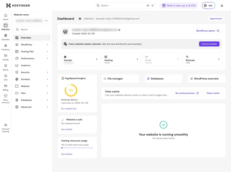 hpanel-hostinger-dashbaord-best budget web hosting 2026
